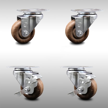 Service Caster 3.5 Inch SS High Temp Glass Filled Nylon Top Plate Caster Set with 2 Brakes SCC SCC-SS20S3514-GFNSHT-2-TLB-2